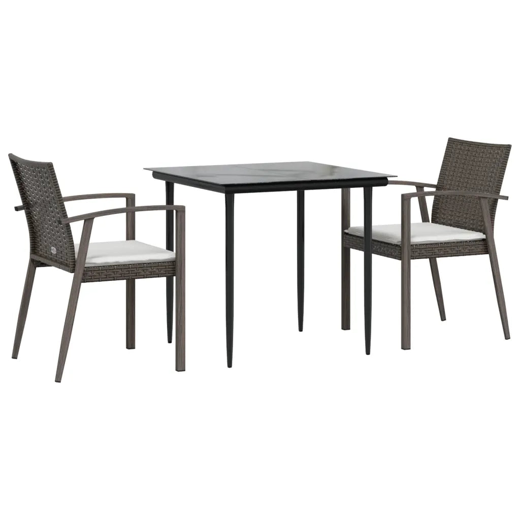 Set Pranzo da Giardino 3pz | Set Salotto da Giardino con Cuscini in Polyrattan e Acciaio