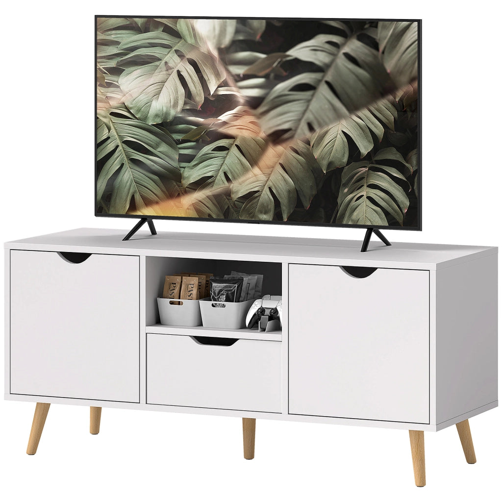 Mobile TV con Cassetto, Ripiani Aperti e Armadietti ¨C zephmum ¨C 110x40x50 cm, Bianco e Legno