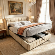letto imbottito tessuto beige 140 x 200 cm