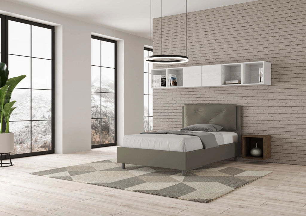 BS COM Letto una piazza e mezza contenitore imbottito 120x200 similpelle cappuccino