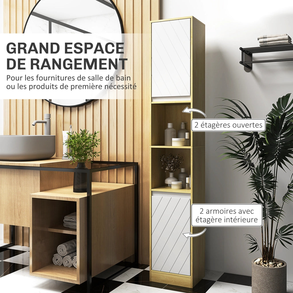 Mobile colonna bagno 2 ante rovere chiaro bianco ¨C Xylo ¨C 30x24x170 cm ripiani salvaspazio