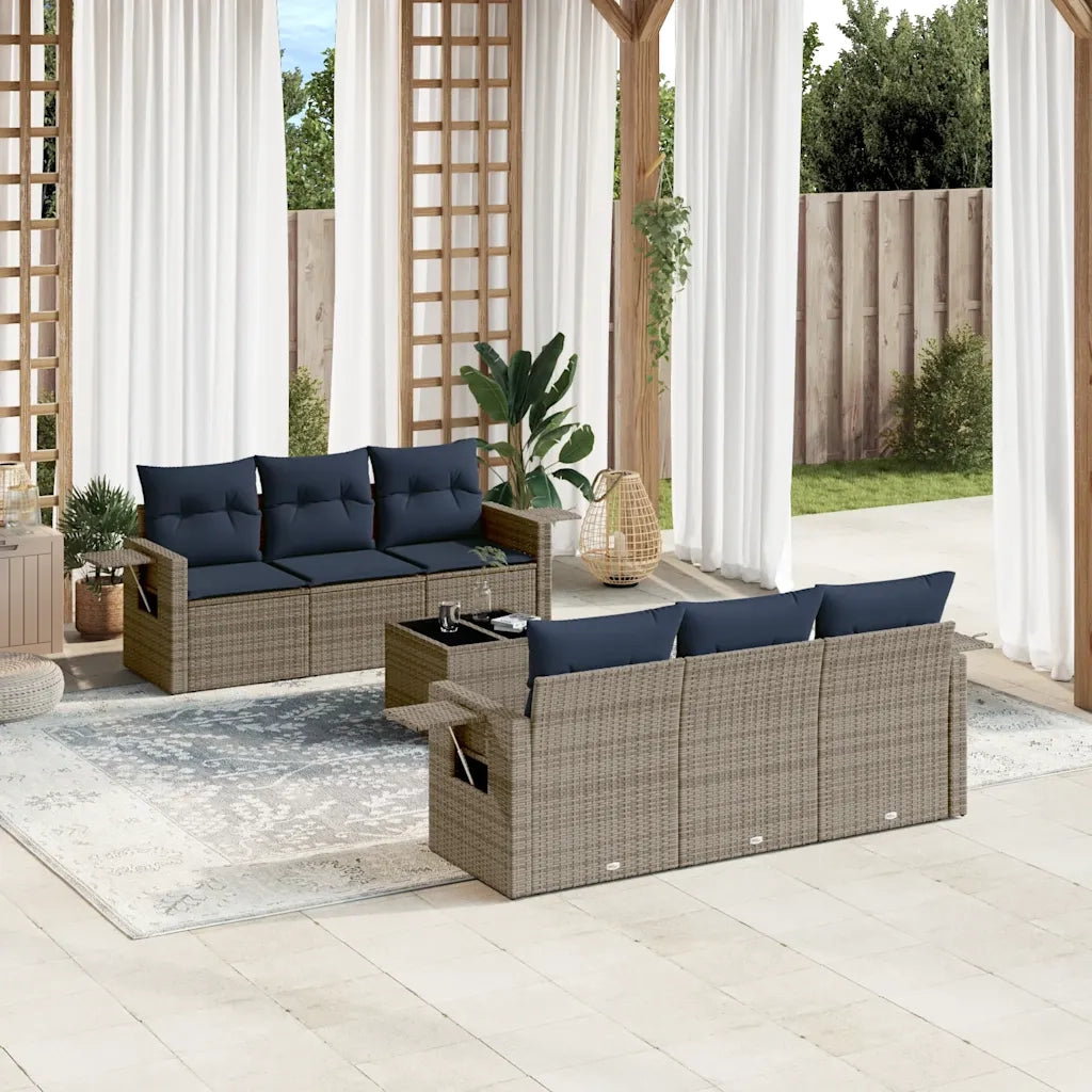 Set Divani da Giardino 7 pz con Cuscini Grigio in Polyrattan 3219910