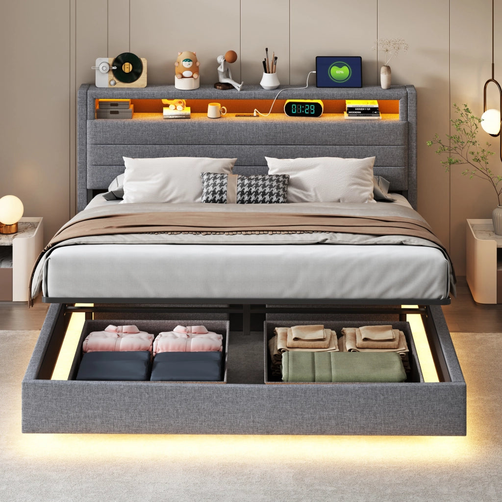 letto imbottito lino grigio 160 x 200 cm