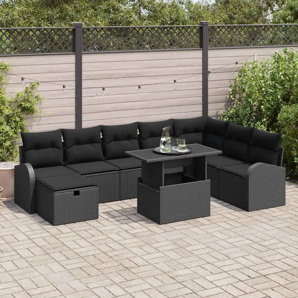 Set Divano da Giardino con cuscino 9 pcs Nero Poly Rattan 3361112