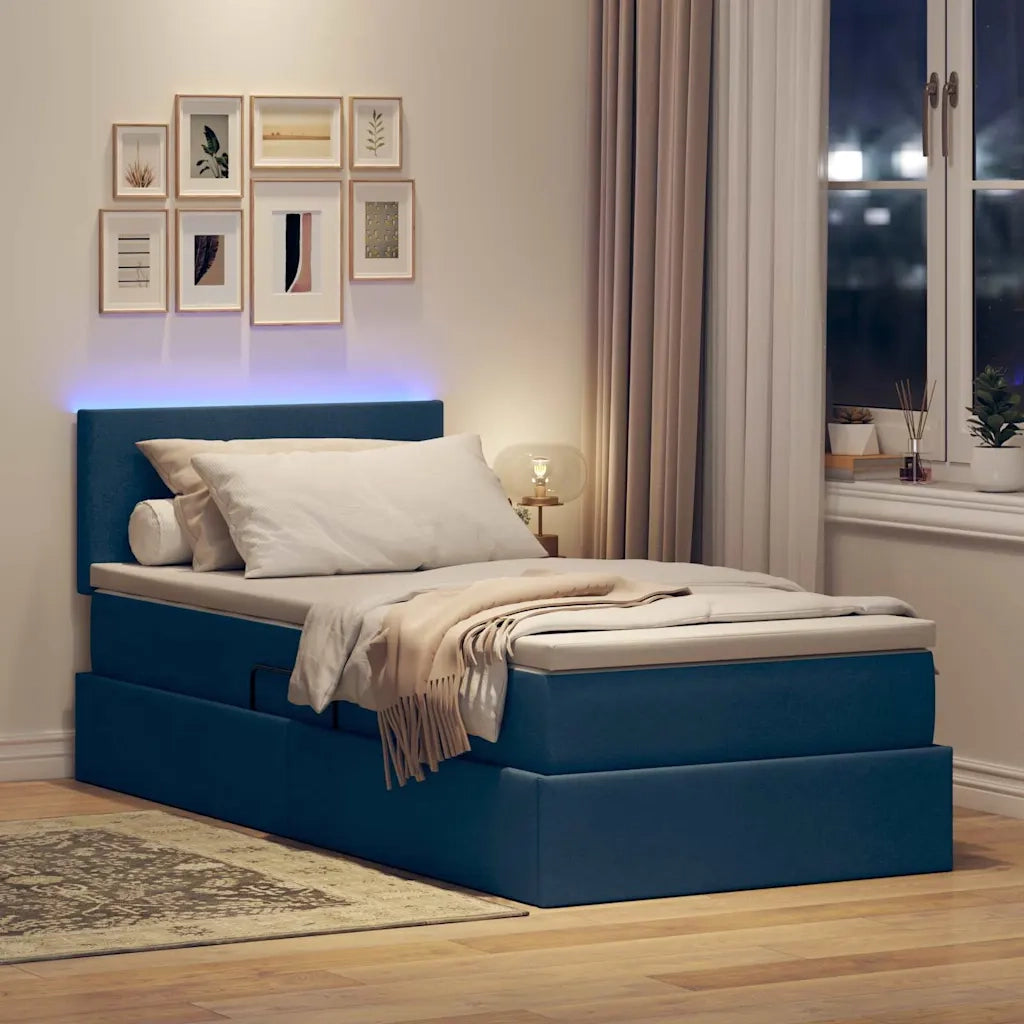 Letto con contenitore e LED con led Blu 100 x 200 cm Tessuto