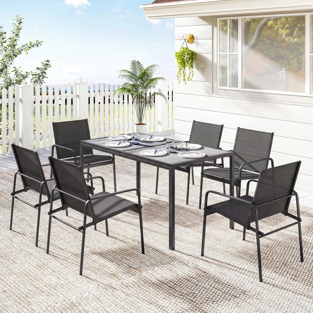 Set Giardino Sedia e Tavolo 6 Posti ¨C zephmum ¨C Legno e Acciaio Nero 150x80cm