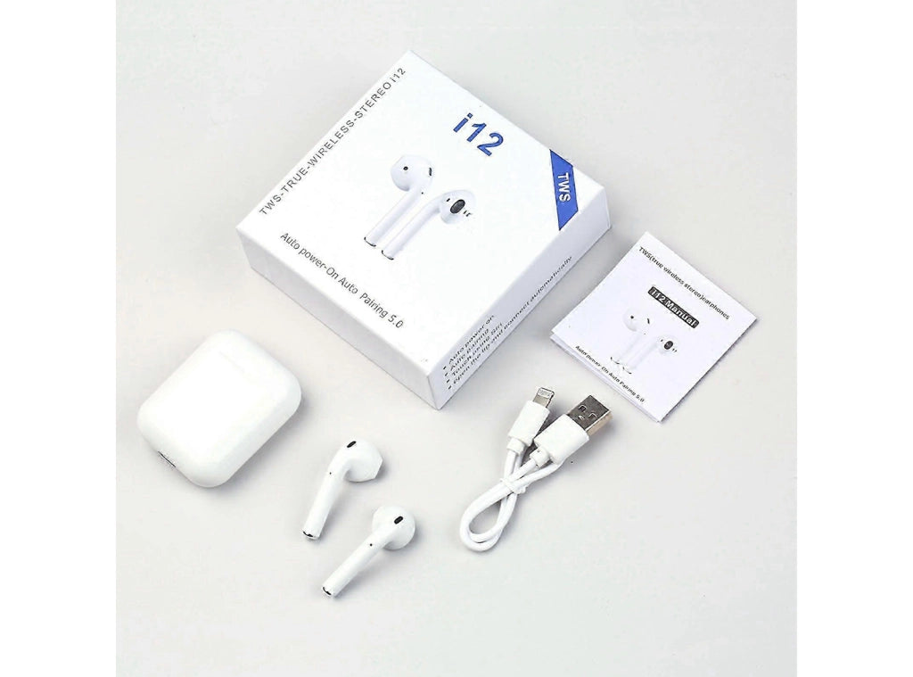 Auricolari Bluetooth 5.0 Wireless i12 TWS - Cuffie Senza Fili Stereo con Custodia di Ricarica Microfono Integrato e Comandi Touch Compatibili con iOS e Android