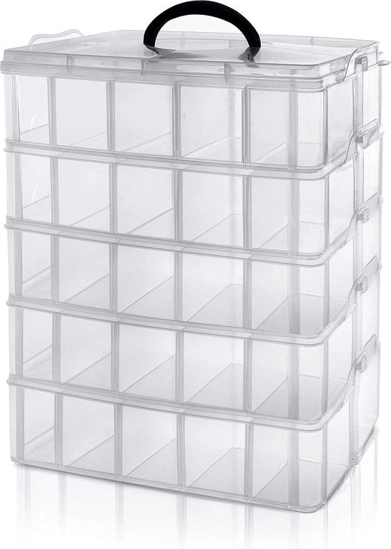 Cassa di Stoccaggio Transparente in Plastica Raffreddabile - Compartimenti Adattabili - Massimo 50 Compartimenti - Contenitore per il Deposito di Giochi, Accessori e Bijoux