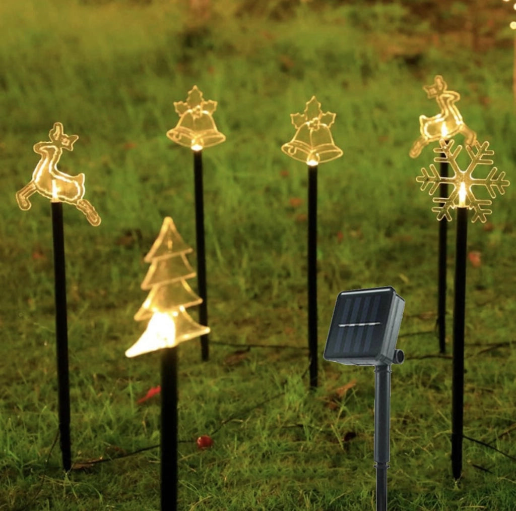Catena Luci di Natale LED a Picchetto da Giardino con Pannello a Ricarica Solare 5 Stelle