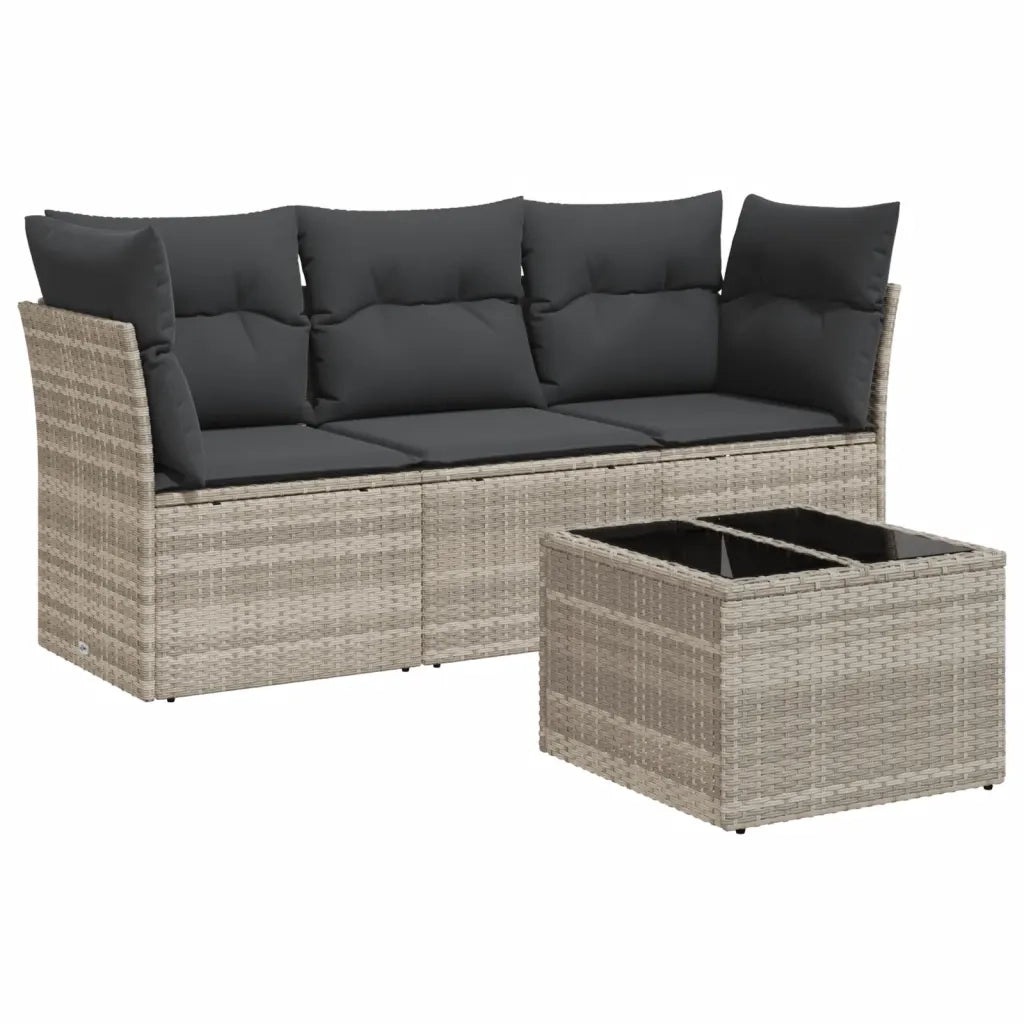 Set Divano da Giardino 4pz con Cuscini Grigio Chiaro Polyrattan 3217222