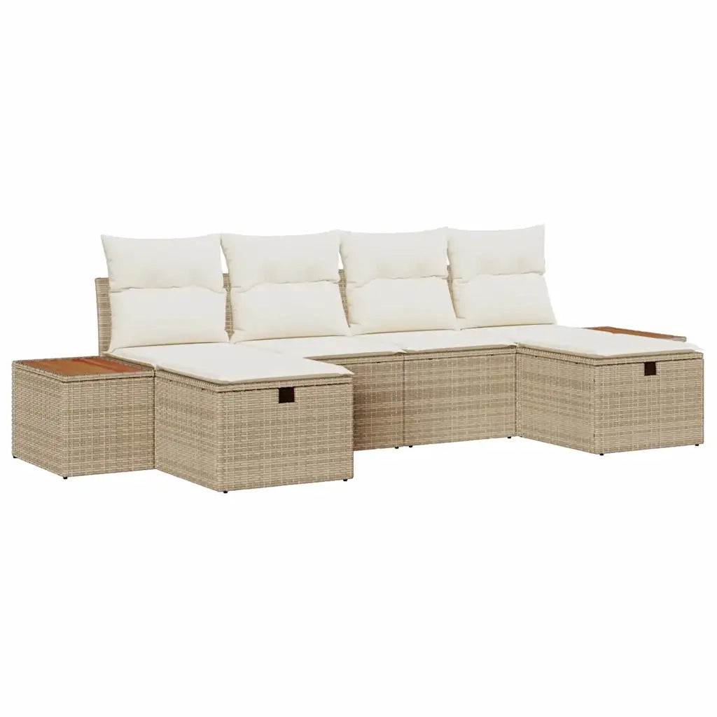 Set Divano da Giardino con cuscino 6 pcs Beige Poly Rattan 3359653