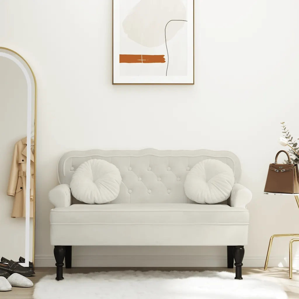 Panca con Schienale-Divano Sedia Crema 119,5x64,5x75 cm in Velluto