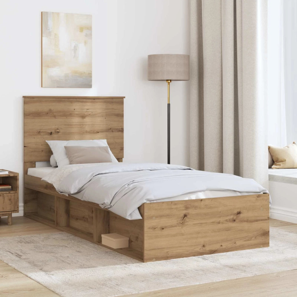 Letto singolo | Letto per adulti | Struttura del letto con testiera Rovere Artigianale 90 x 200 cm