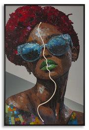 Stampa Artistica con LED e applicazione 3D su Tela Moden Afro - Quadro decorativo 60x90 cm