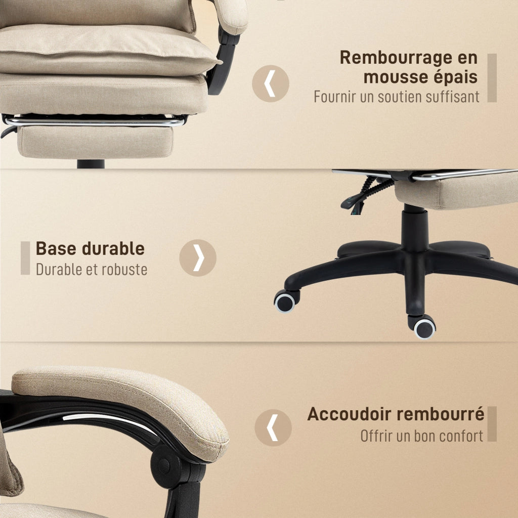 Poltrona da Ufficio Massaggiante ¨C Xylo ¨C Beige con Poggiapiedi e Schienale Reclinabile