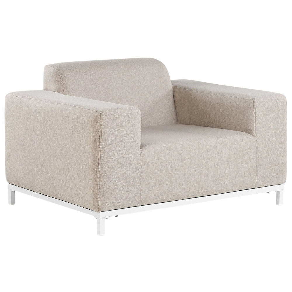 Set divano da giardino rivestimento tessuto beige gambe alluminio bianco con ottomana 5 posti resistente agli agenti atmosferici all'aperto