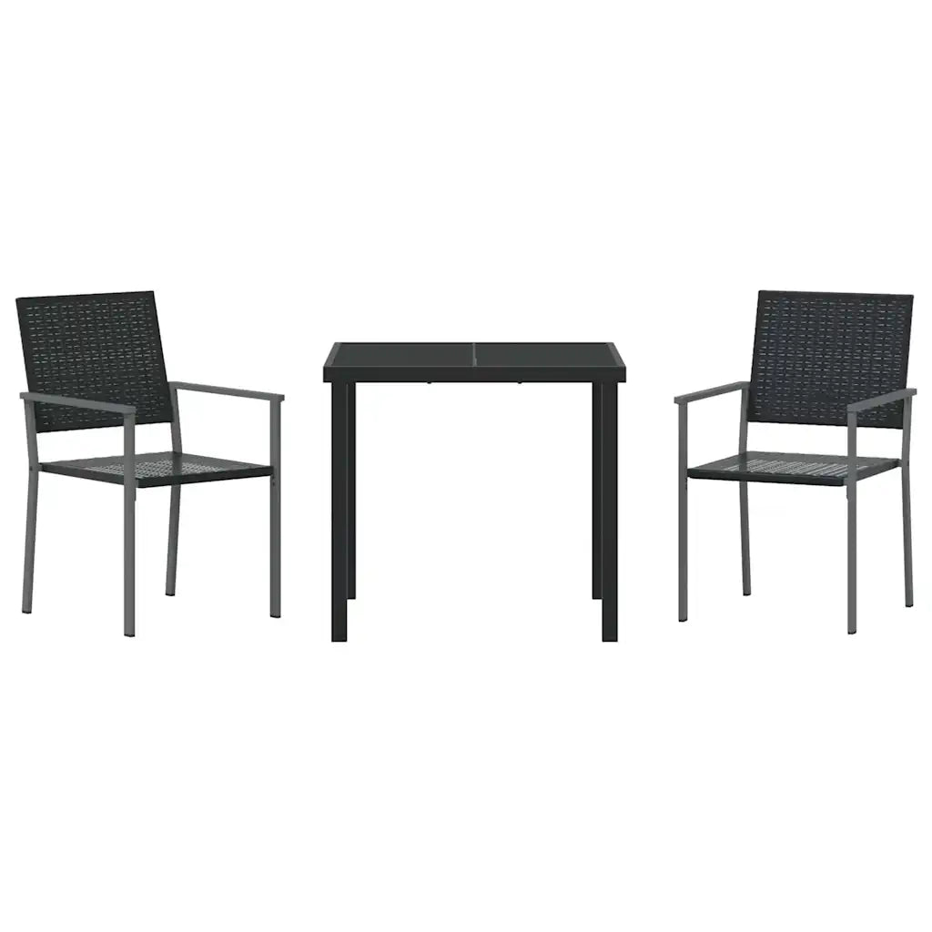 Set da Pranzo per Giardino 3 pcs Nero Rattan in PE