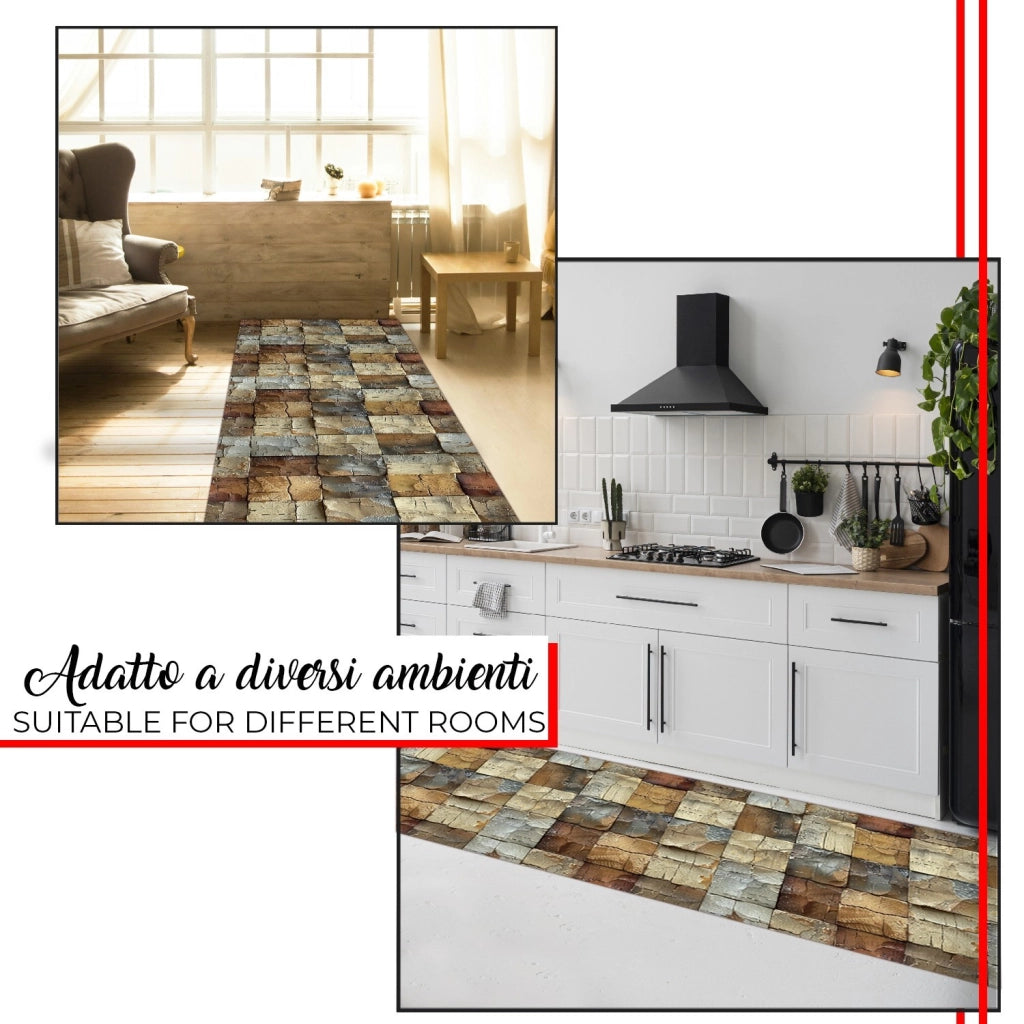 Tappeto Cucina Gomma Pvc Stampato Alta Risoluzione HD Antimacchia Antiscivolo Cemento Rustico - 51x300 Cm