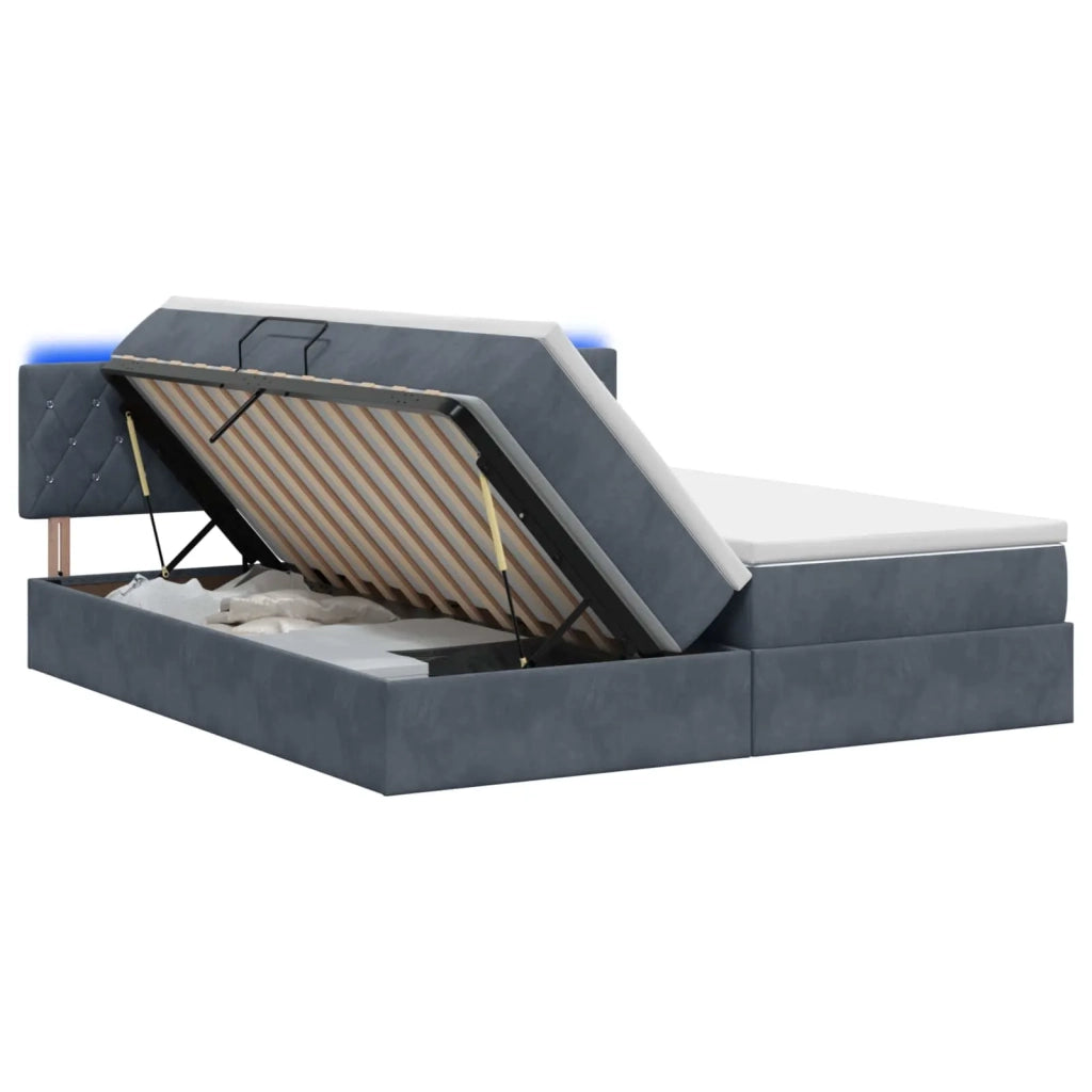 Letto con contenitore LED e materasso Grigio Scuro 200 x 200 cm 3459379