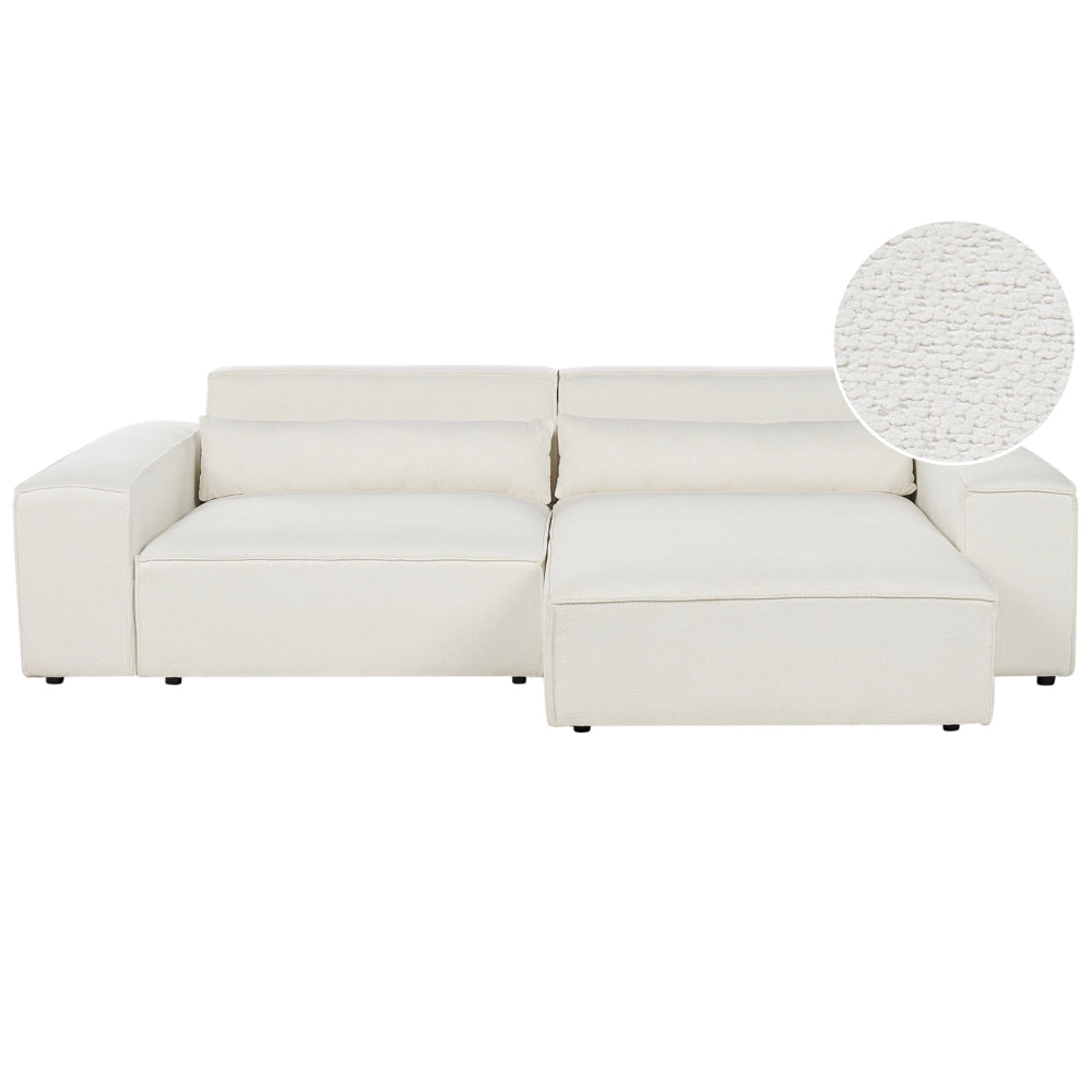 Divano angolare modulare a 2 posti a sinistra Divano componibile in boucle bianco con gambe nere Soggiorno moderno