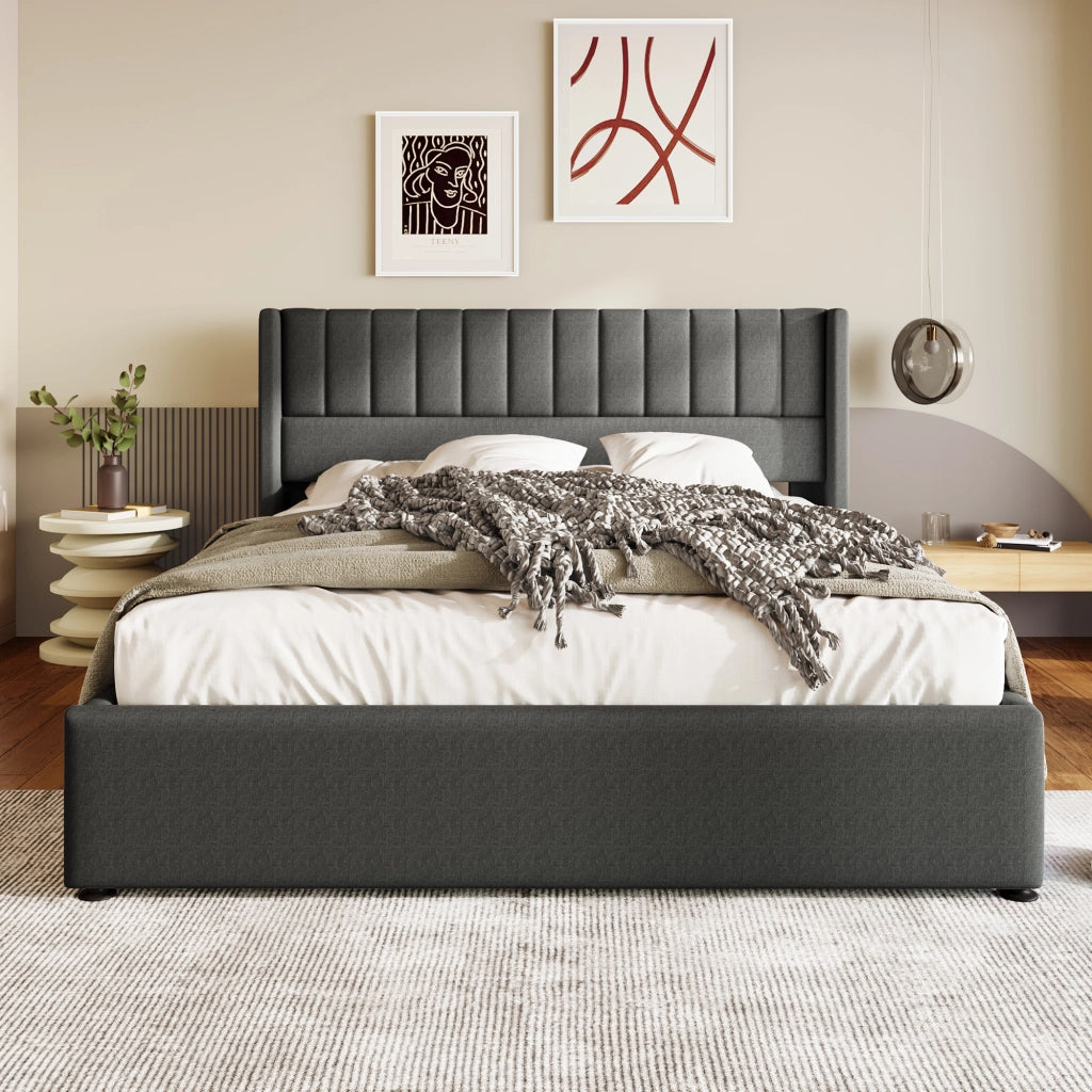 letto imbottito lino grigio 140x200 cm