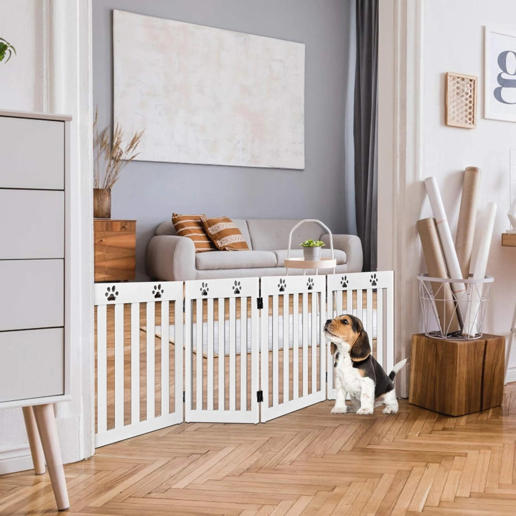 Cancelletto di Sicurezza Pieghevole, Barriera per Animali Domestici, in Legno, 4 Pannelli, 203 x 60 x 1,5 cm (Bianco)