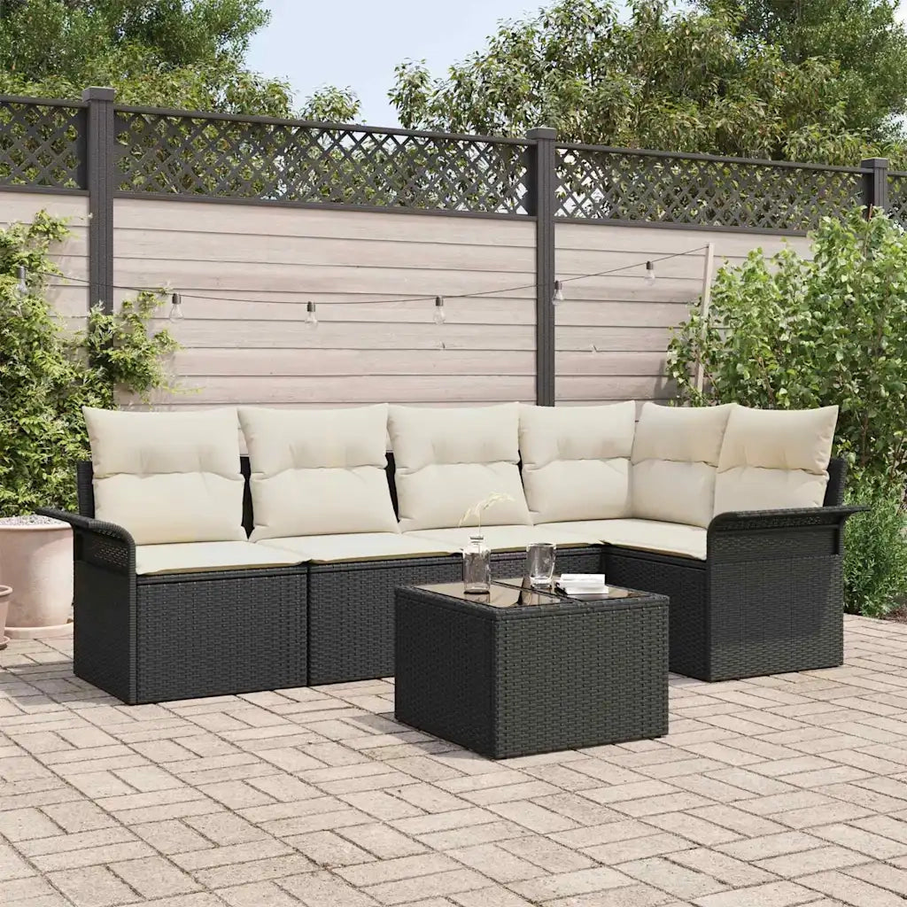 Set Divano da Giardino con cuscino 6 pcs Nero polyrattan