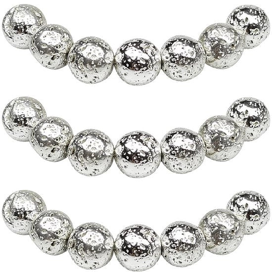 Raccoglitori 6mm 60 pezzi Pietre di lava argentate Semi-preziose con foro Pietre naturali Ronde per la creazione di gioielli, bracciali e collane.