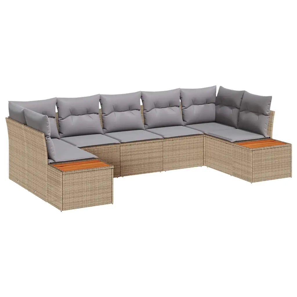 Set Divano da Giardino 7 pcs Beige e Grigio Chiaro Polyrattan