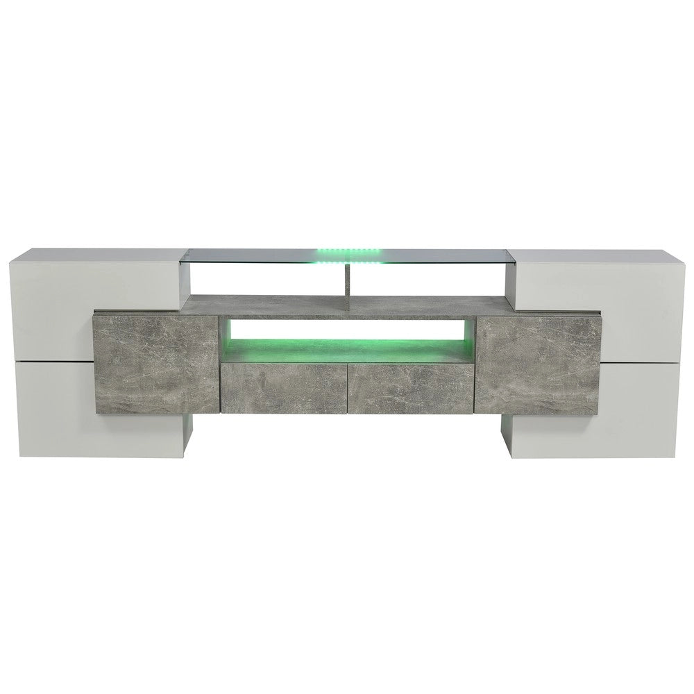 Mobile TV Lowboard Bianco Lucido con LED ¨C Xylo ¨C 200 cm, Vetro, Soggiorno