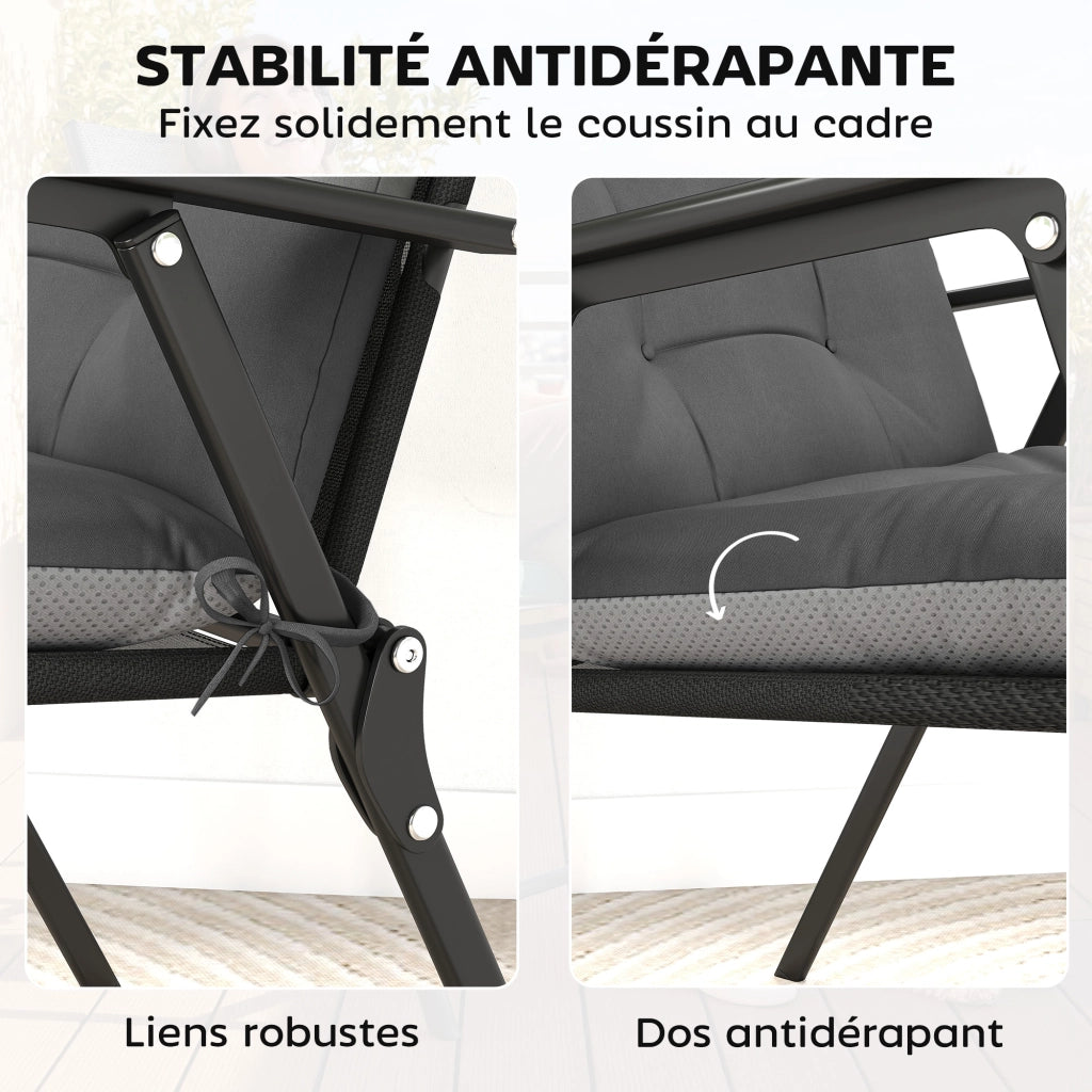 Set 4 Cuscini per Sedie da Giardino ¨C Xylo ¨C Impermeabili Antiscivolo con Lacci 112x53cm Grigio Scuro