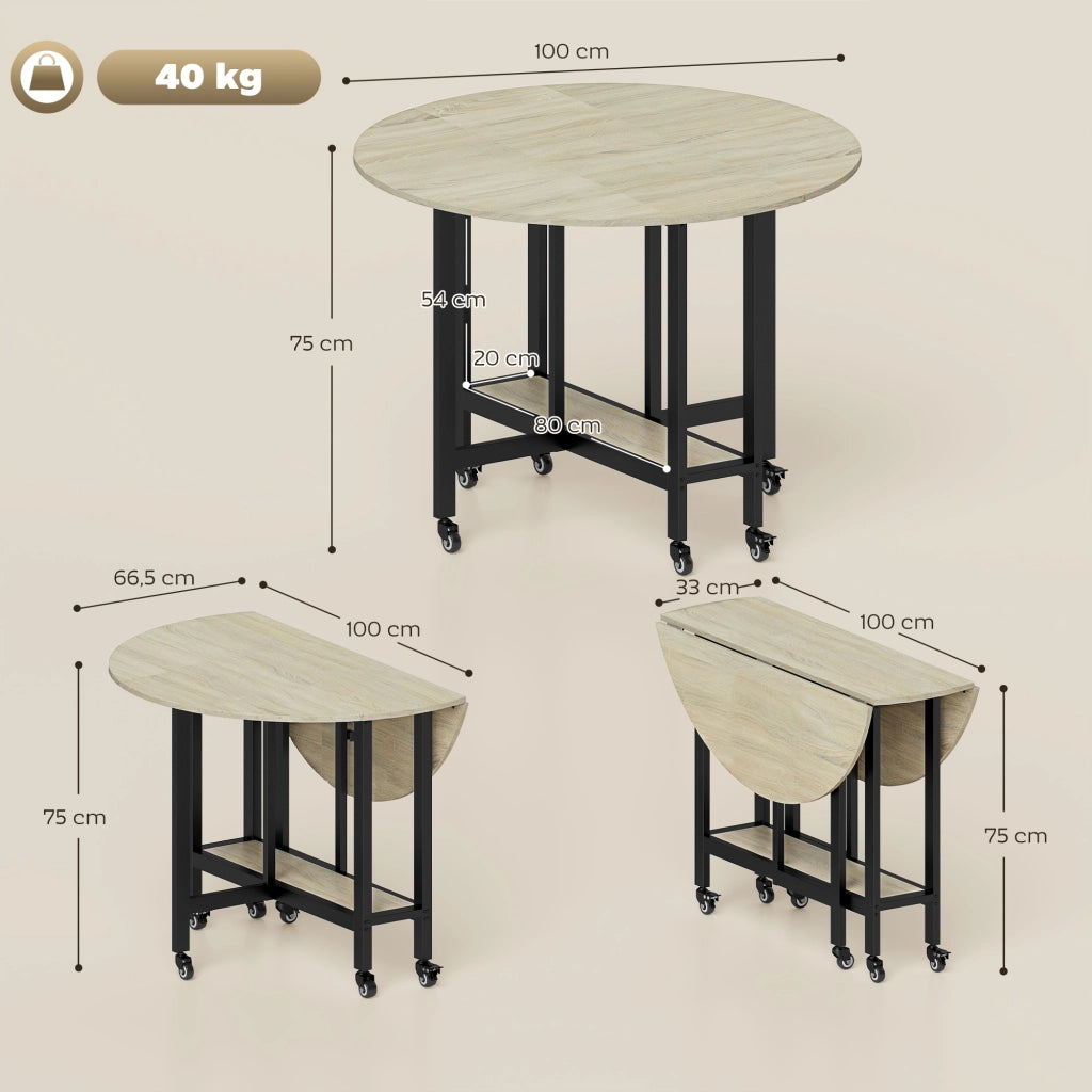 Tavolo pieghevole con ripiano aperto ¨C Xylo ¨C legno naturale, rotelle per cucina e pranzo