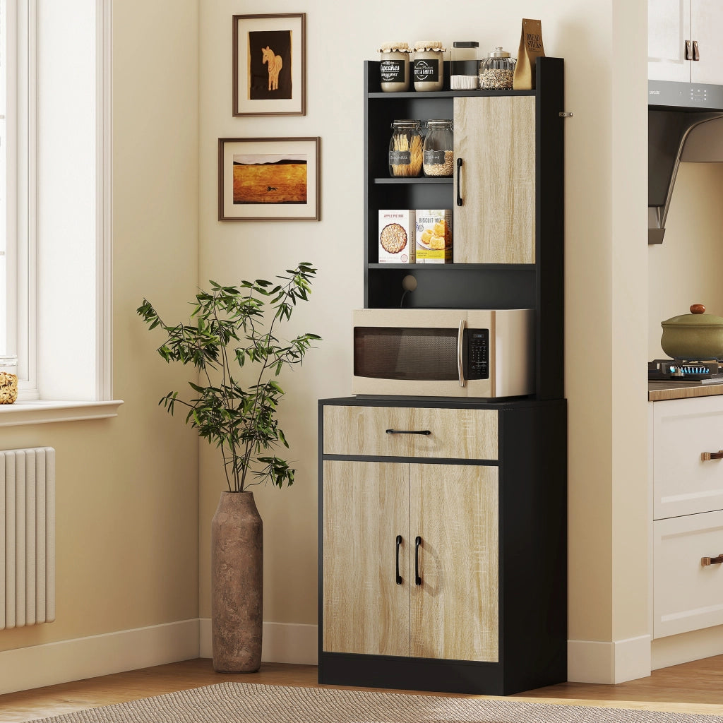 Mobile da cucina con ripiani aperti e cassetto ¨C Minimal ¨C Legno naturale, Nero, Profondit¨¤ 40cm