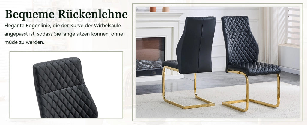[Set di 2] Sedie da pranzo con motivo a rombi neri: schienale alto + comodo cuscino di seduta, struttura in metallo color oro, antiscivolo e resistent