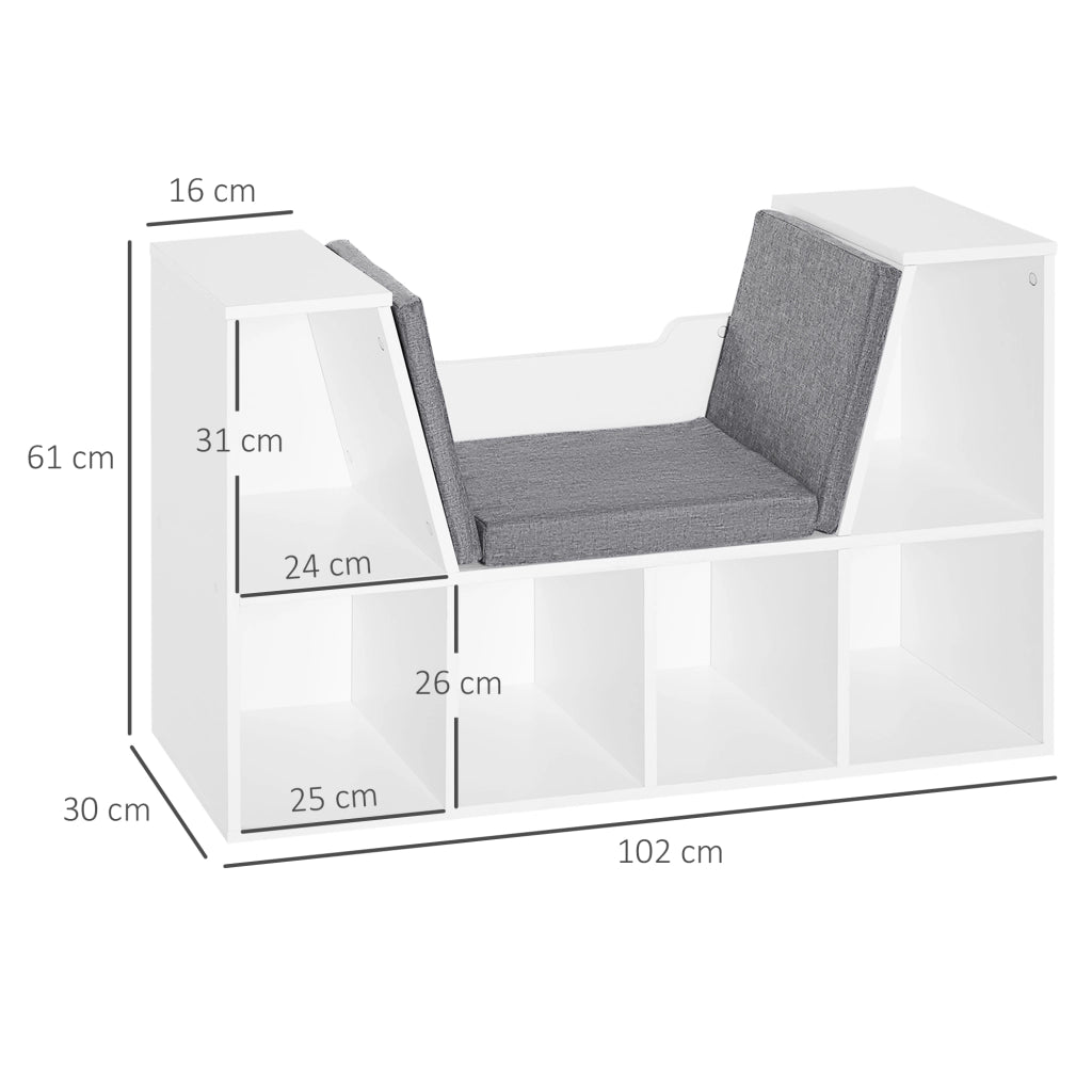 Libreria con Banco e Cuscino ¨C Minimal ¨C Bianco e Grigio 102x30x61cm