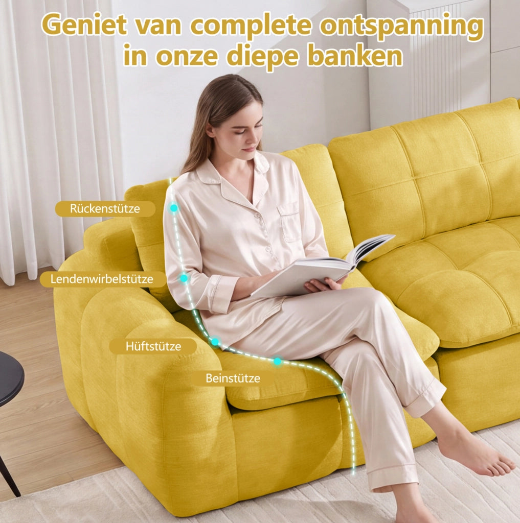 Divano modulare 3 posti senza telaio 264x97x68 cm in chenille gialla