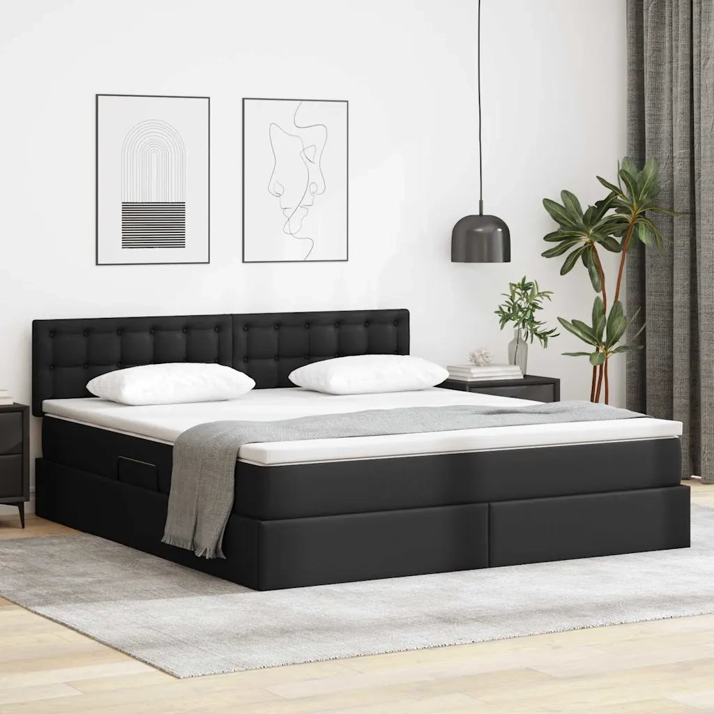 Letto con contenitore e materasso Nero 180 x 200 cm