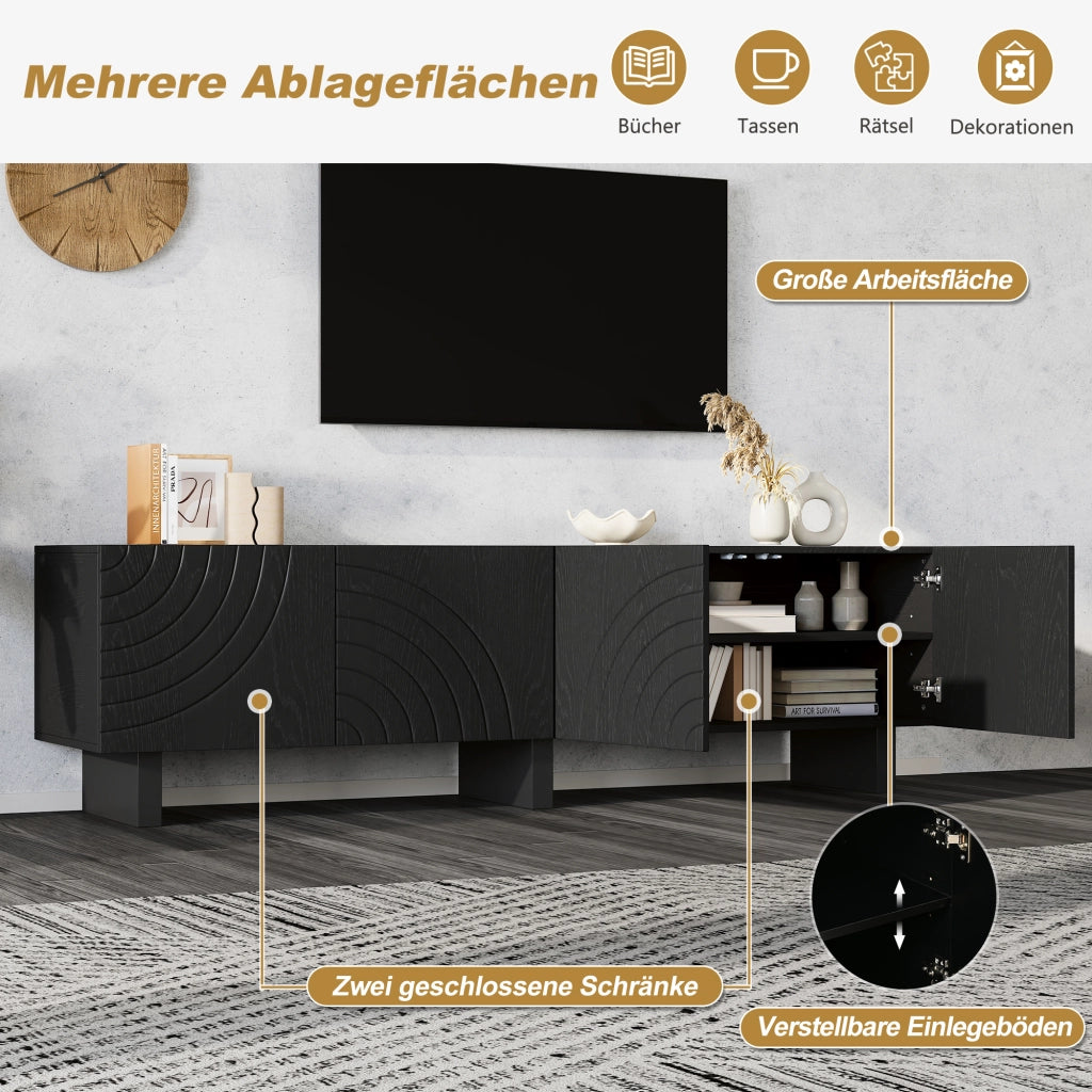 MOBILE TV 180x40x55 cm Nero in Truciolare con 4 Ante per TV fino a 75 Pollici