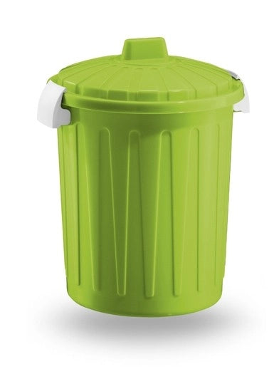 Bidone Pattumiera in Plastica con Coperchio Verde Acido 50 Litri