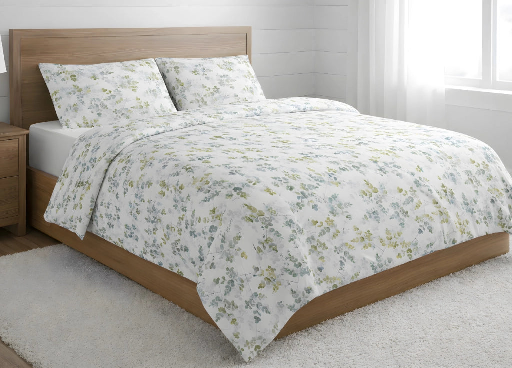 Sacco Copripiumino In 100% Cotone Made Italy Disegno Petalo - Singolo - Verde