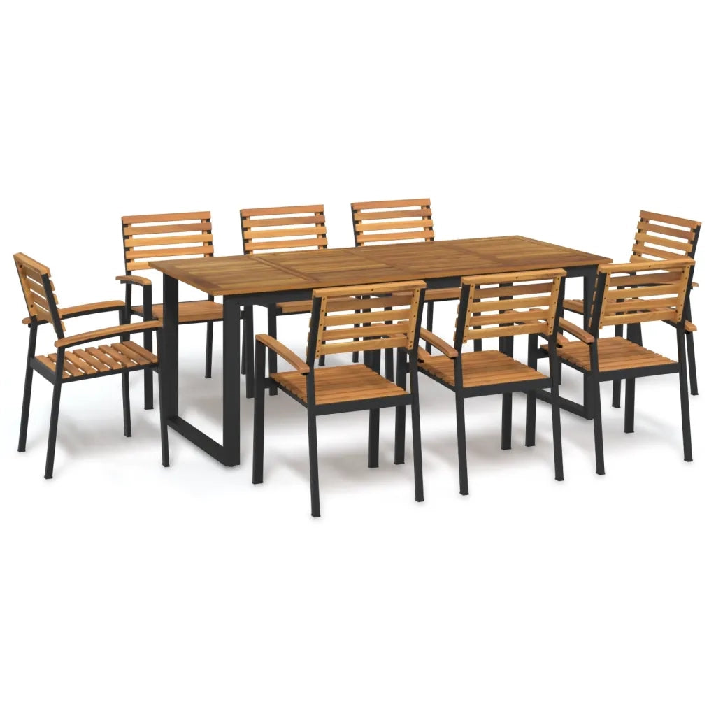 Set Pranzo da Giardino 9 pz Legno Massello di Acacia e Metallo 3155405