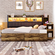 Letto singolo multifunzione 90x200 cm in metallo e legno; color legno naturale; con scrivania e vani contenitore