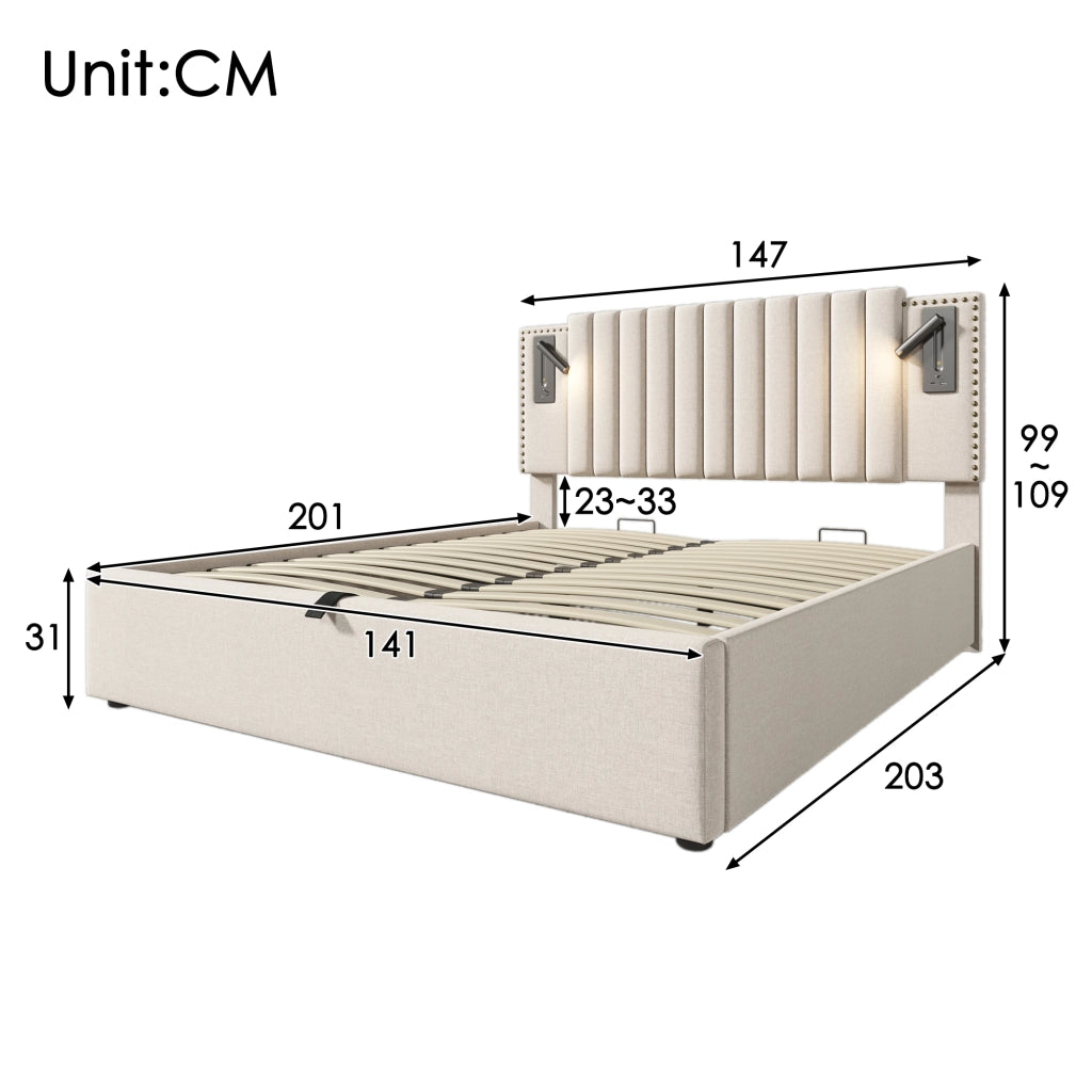 letto imbottito cotone beige 140x200 cm