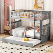 Letto a castello per bambini 90x200 cm - Zephmum - Grigio, 3 posti, letto estraibile, scala stabile