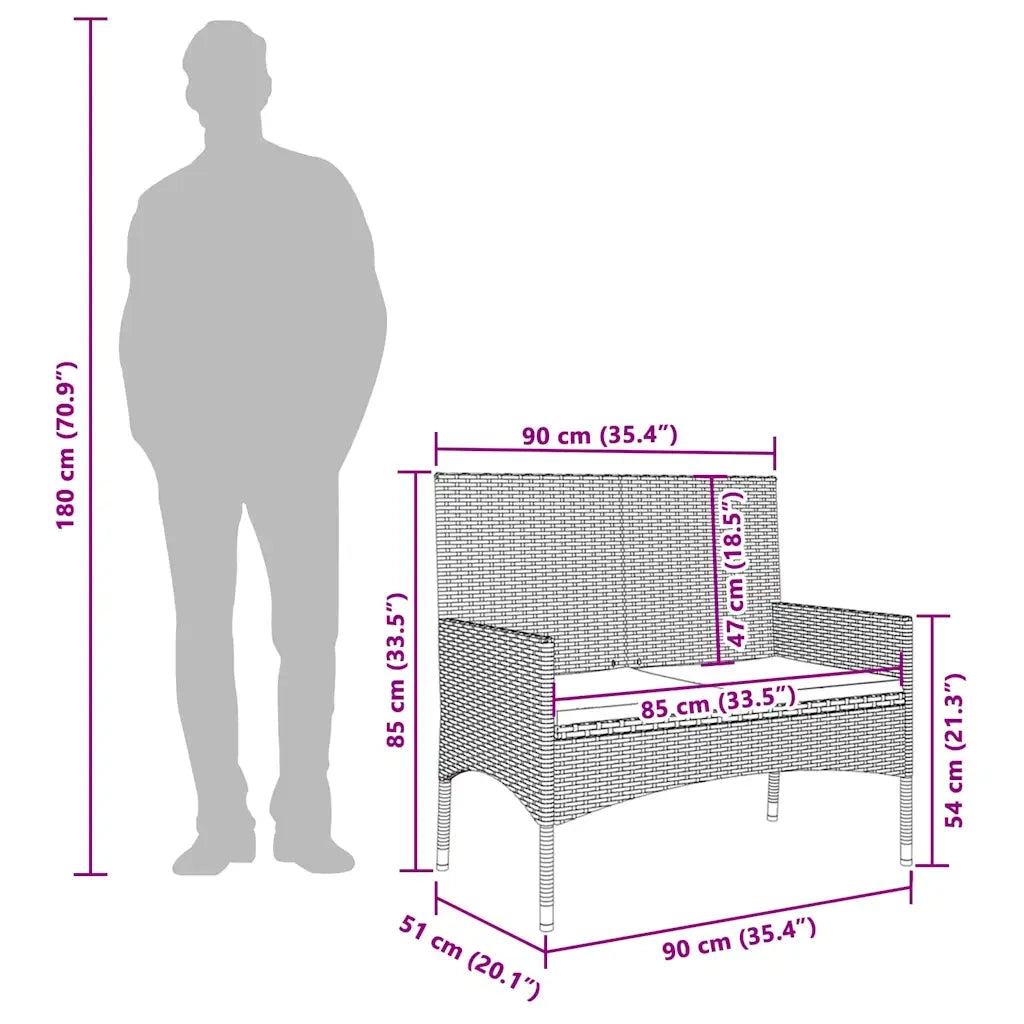 Panca da Giardino a 2 Posti con Cuscini in Polyrattan Nero 319490