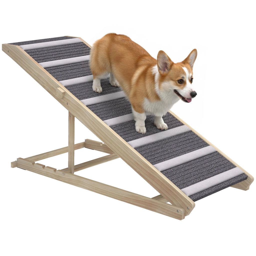 Rampa per Cani Pieghevole Regolabile in Altezza 41-60 cm con Tappetino Antiscivolo ¨C Minimal ¨C Legno