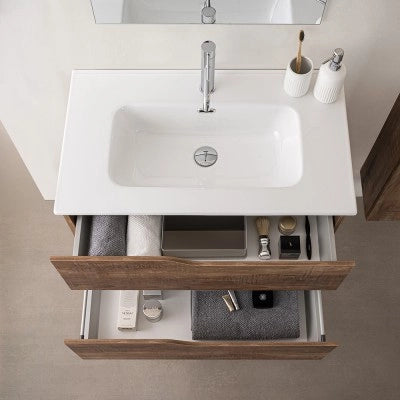 Mobile bagno sospeso 100cm tabacco e tortora con pensile e lavabo Sumya