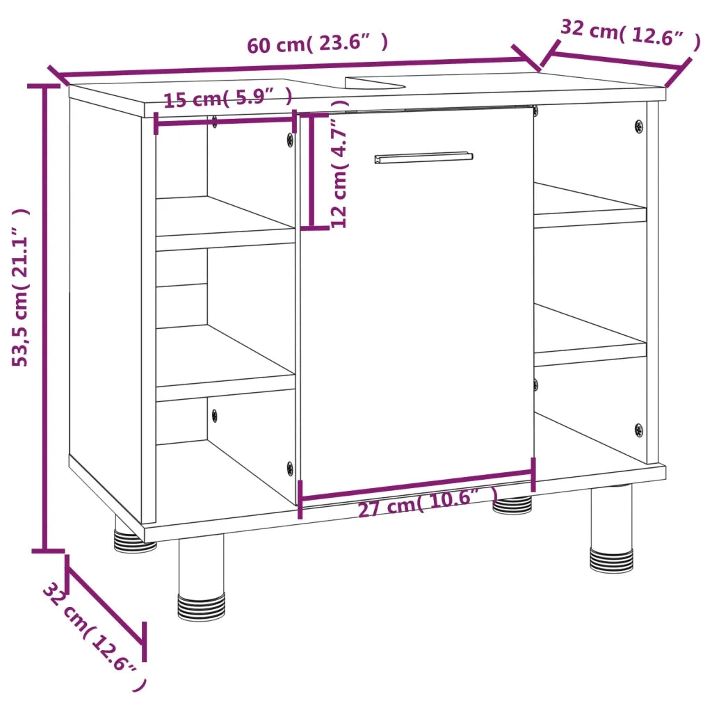 Set Mobili da Bagno 3 pz Rovere Fumo in Legno Multistrato 3187606