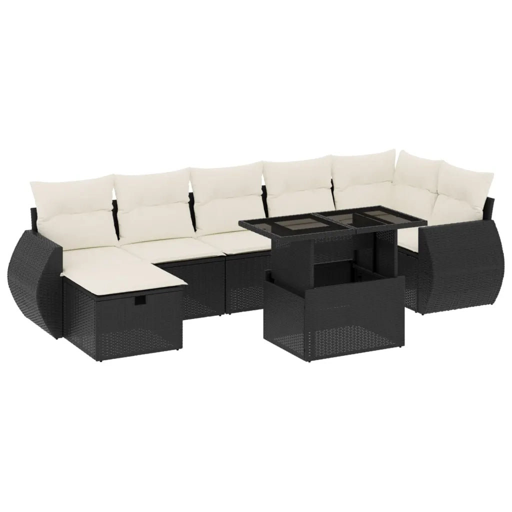 Set Divani da Giardino con Cuscini 8 pz Nero in Polyrattan