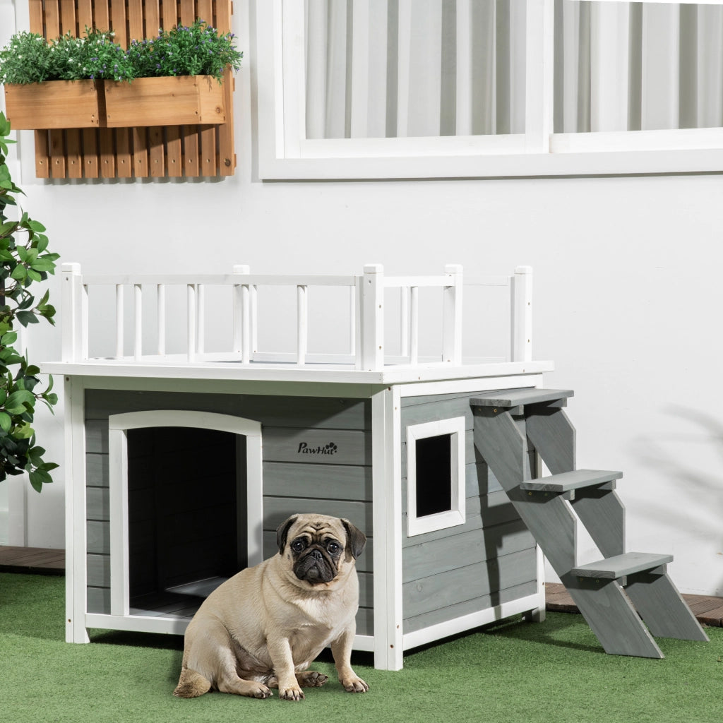 Casetta per Cani con Terrazza ¨C Minimal ¨C 121x77x78 cm Grigio Chiaro